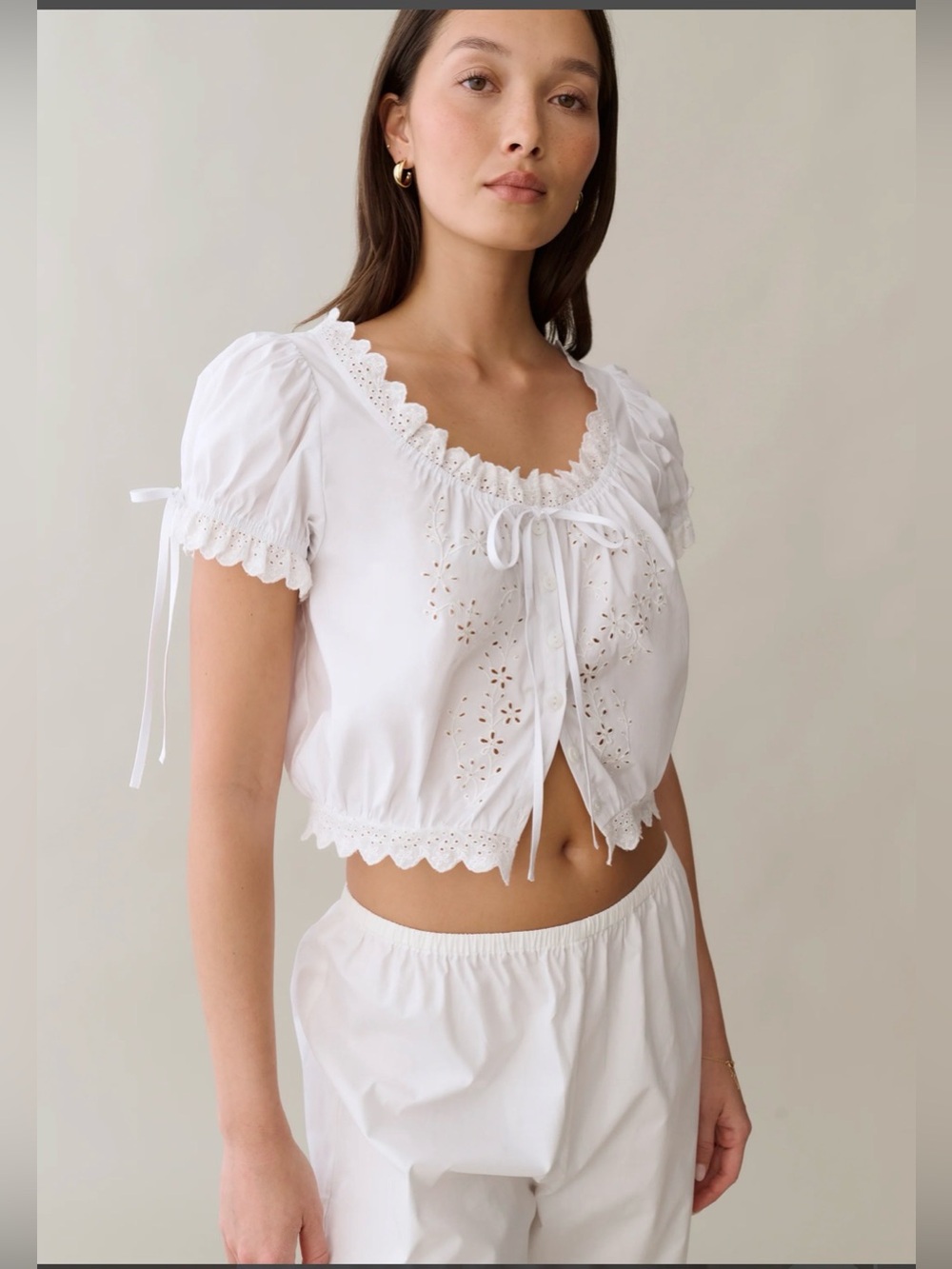 Sorella Atelier Few Moda Wendy Cotton Top White Eyelet M NWT